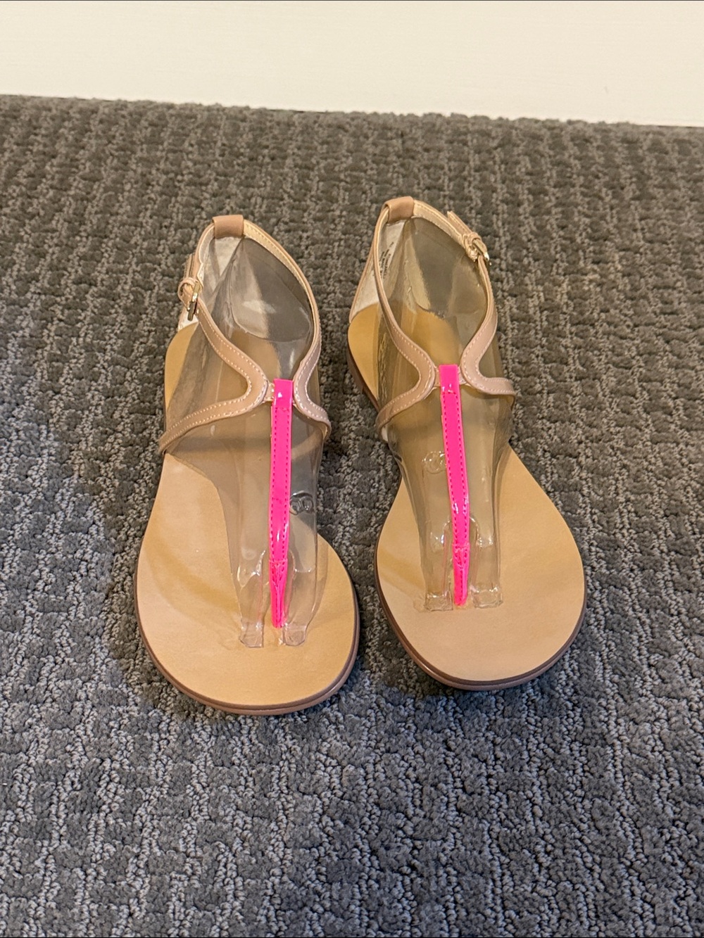 Boutique 9 Tan Sandals with Hot Pink T-Strap